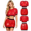 Women Waterproof Vinyl 2-Piece S-3XL Crop Top and PVC Mini Skirt Swimsuit Cover Up Adaptive Swimwear for Beach Pool