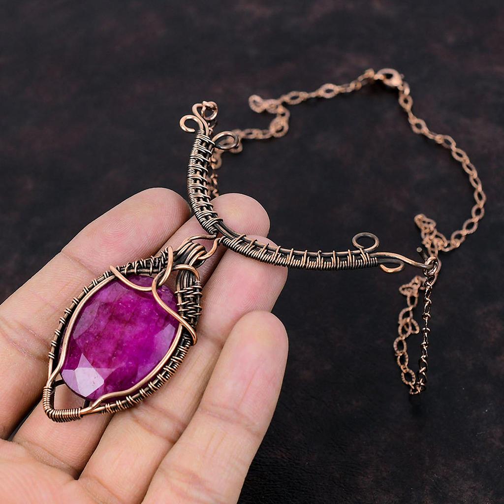 Faceted Kashmir Ruby Necklace Copper Wire Wrapped Adjustable Necklace Copper Jewelry Handmade Necklace Real Gemstone Necklace Gift For Women