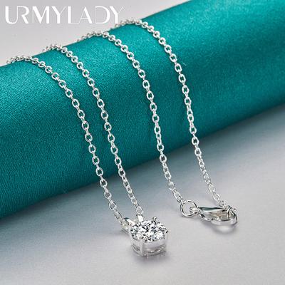 925 Sterling Silver AAA Zircon Pendant Necklace Chain For Women Man Wedding Engagement Jewelry