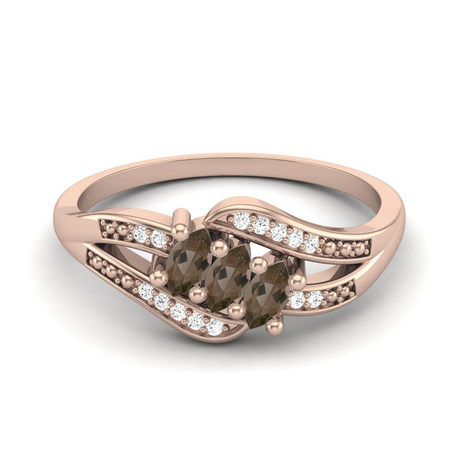0.41 Ctw Marquise Smoky Quartz 925 Sterling Silver Rose Vermeil Three Stone Women Engagement Ring 10