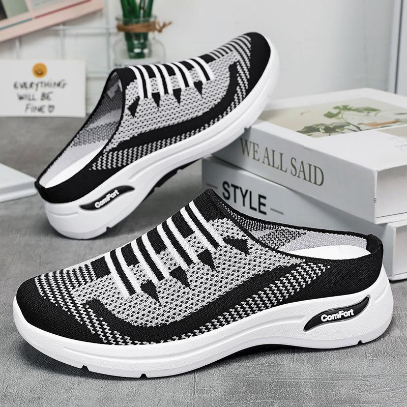 Shoes women's 2025 spring and summer lazy shoes shoes casual breathable fly-woven semi-slippers mother shoes