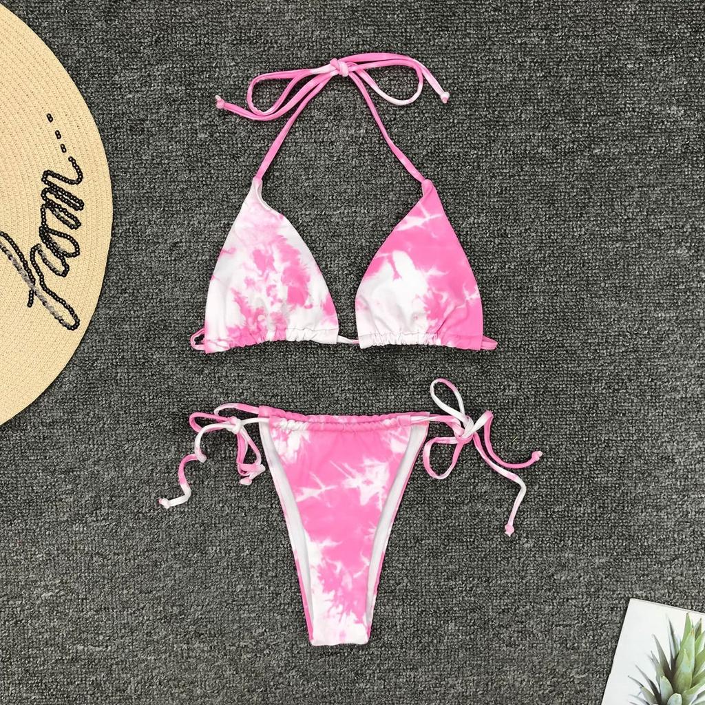 Women's Tie- Print High-Breasted Straps Bikini Set Two-Piece Swimsuit