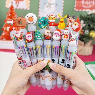 10 Colors Cute Christmas Ballpoint Pen Multicolor Cartoon Santa Xmas Ball Pen Stationery Writing Supplies