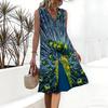 Plus Size V Neck Sleeveless Dress Cloudy Mountain Waterfall Watercolor Print For Outdoor Mountain Tour