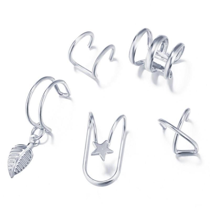 2026 New Gold Silver Color Leaves Clip Earrings for Women Fashion Ear Cuff Non-Piercing Earrings Set Trend Jewelry Gift