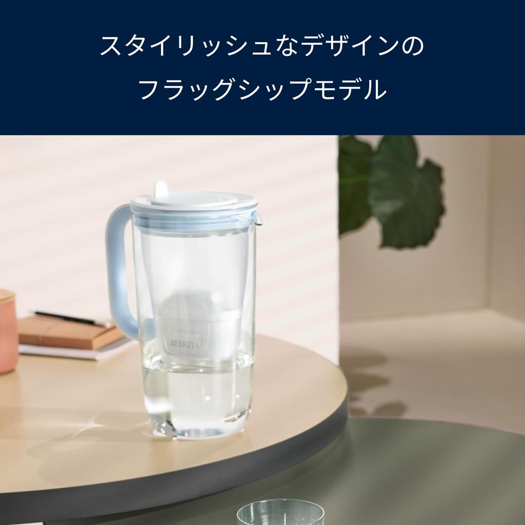 Brita Water Filter, Pitcher Type, PFOS/PFOA Removal Tested, Glass Jug, Light Blue, Filtered Water Capacity: 1.23L (Total Capacity: 2.5L), [Genuine Jap