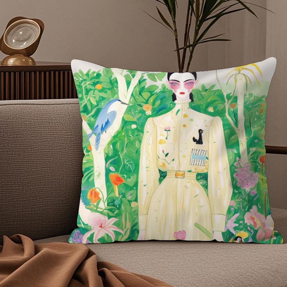 1PC Fashion Illustration Cushion Cover Plush Fabric Soft DoubleSided Printed Sofa Warm Winter Home Child Gift Pillow Case