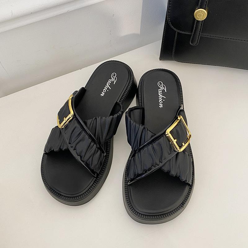 

Женские весенние сандалии на толстой подошве, однотонные, летние, повседневные, с плоской подошвой, нескользящие, пляжные тапочки, размер 36-41 40-41(one size smaller)