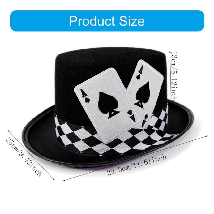 Elegante Cartola para Mulheres Homens Roupa de Festa Padrão de Cartas de Poker Chapéu Alto para Apresentações de Palco e Ocasiões Formais