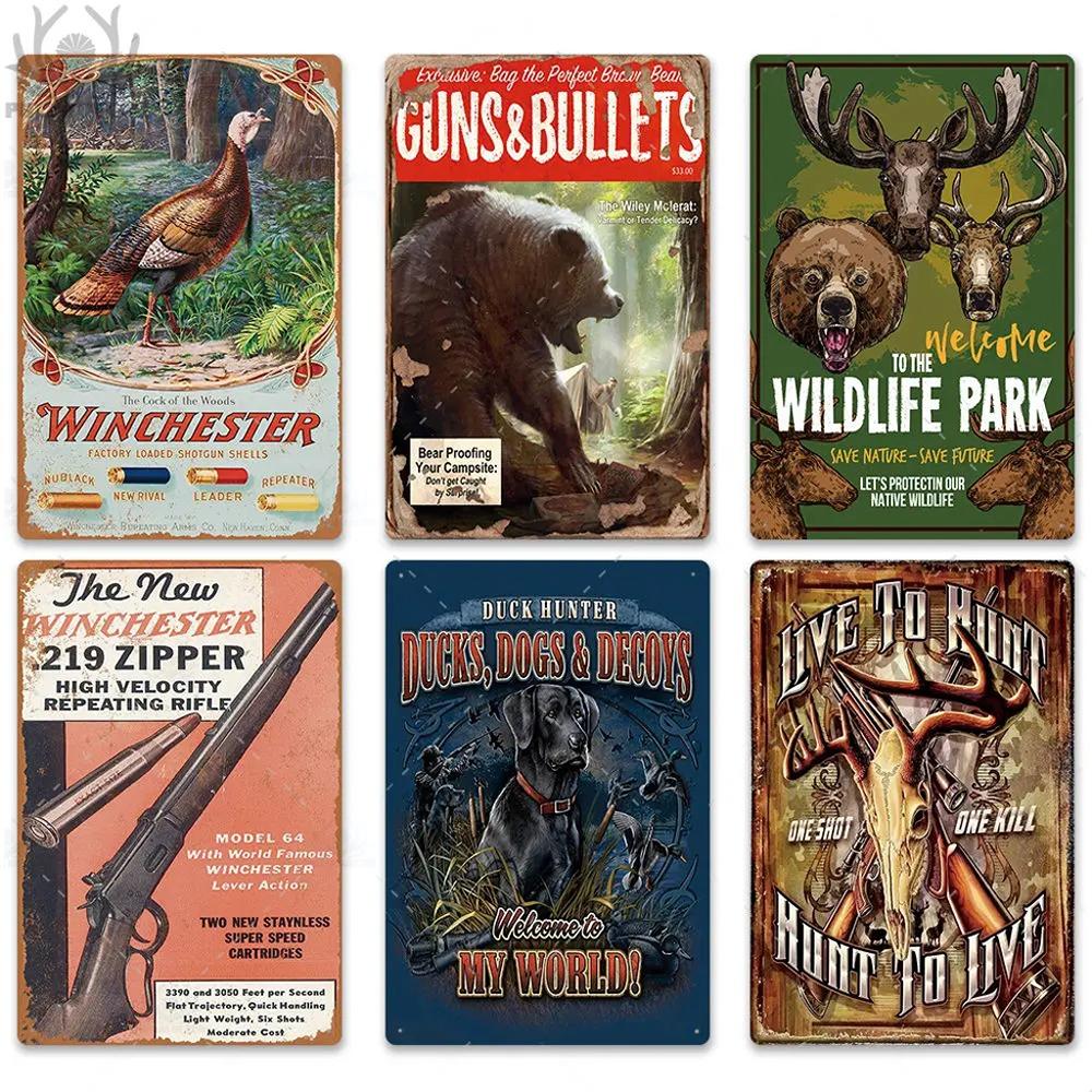 Vintage Hunting Plaque Metal Posters Signs Wall Decor for Man Cave Room Decorative Metal Plate Hunter