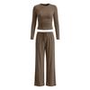 Womens Solid Color Casual Long Sleeve Top Pants Set Streetwear