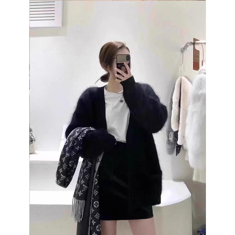 Women's Korean Style Mink Velvet Cardigan: Spring/Autumn Soft, Thick, Mid-Length, Loose Knit Sweater.