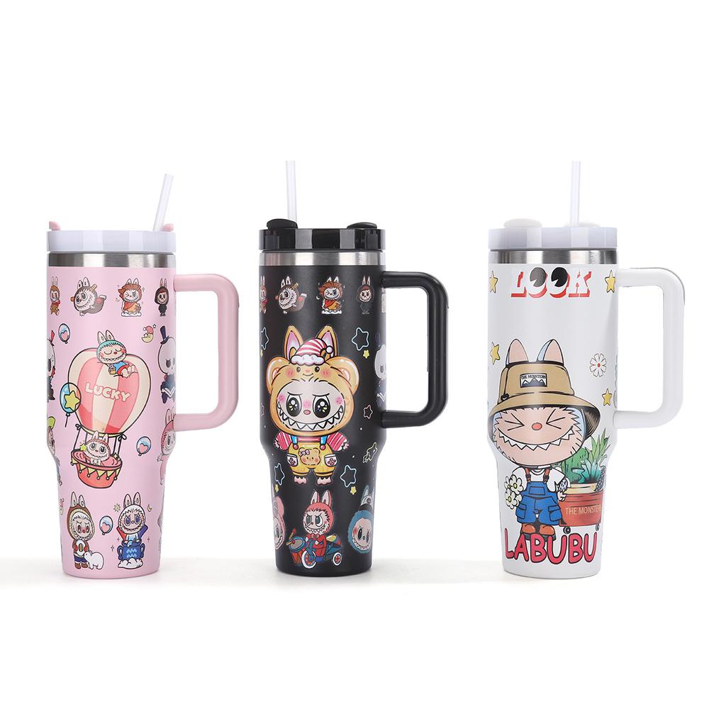 Cartoon 40oz Handle Car Cup 304 Stainless Steel Thermos Cup Outdoor Portable Straw Cup