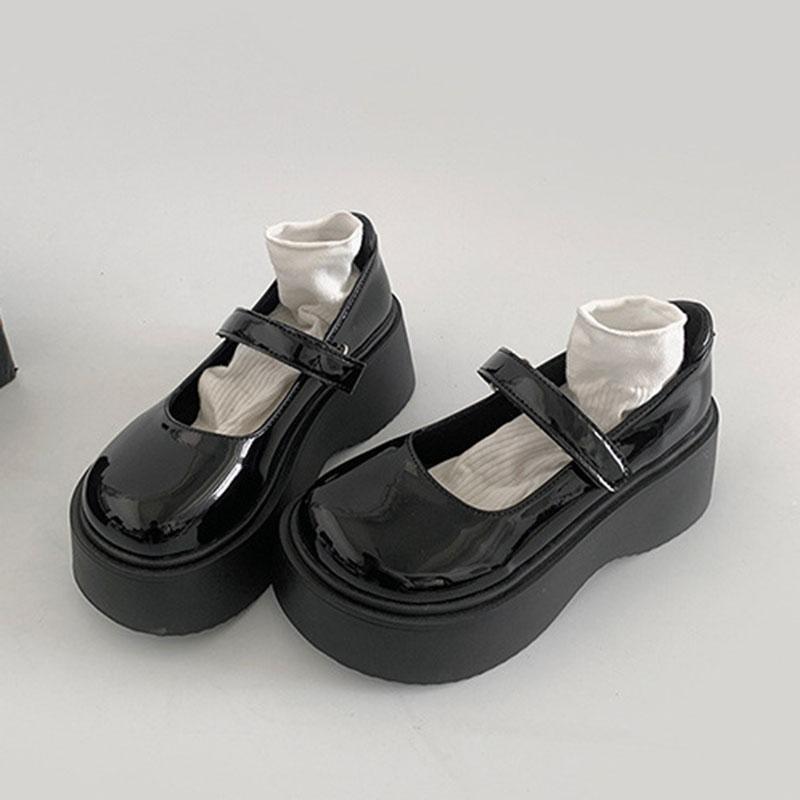 Comemore Retro Heightening Thick Bottom Loafers for Women Spring Autumn Casual Round Head High Heels Mary Janes Single Shoes