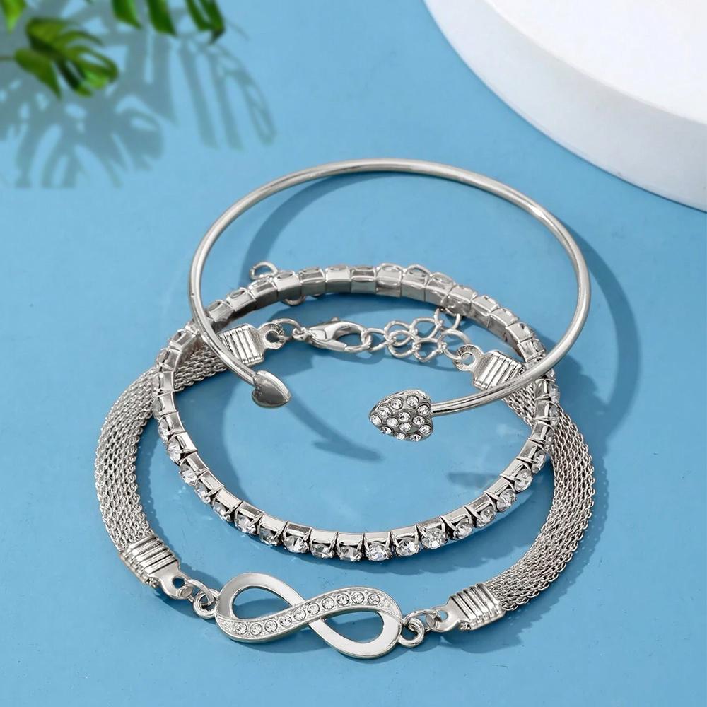 Bracelet 3 Pièces pour Femmes cuivre Rétro Personnalité Torsades de Pâte Frite Bracelet Gemme d'Imitation Exagéré Bracelet Punk Accessoire