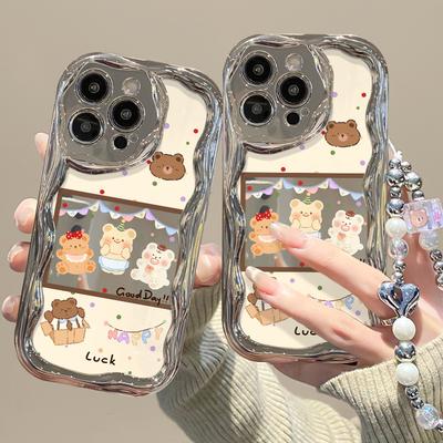 Anwendbar auf Apple 14 Promax Handyhülle Iphone15 Niedlicher Cartoon Bär Partykette 11 Versilbert 12