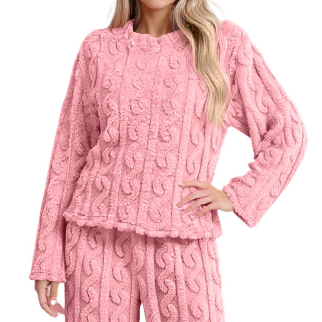 Women's Fashion Fleece Line And Thickened Pullover Long Sleeve Pajamas