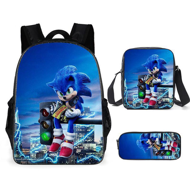 Sonic Cartoon School Bag Set With Oxford Fabric Breathable Lightweight For Kids School Use