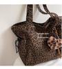 Korean Retro Leopard Print Canvas Tote Bag - Fashionable, Large Capacity, Shoulder/Underarm Style Suitable for Commuting and Shopping