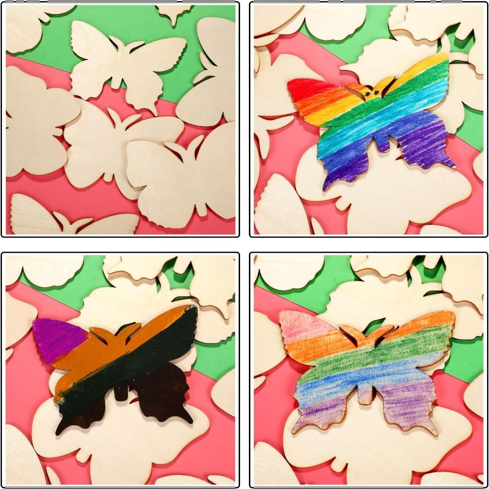 40pcs Butterfly Unfinished Wooden Blank Wood Butterfly Shaped Slices Cutouts for Birthday DIY Painting Tags Wedding Home Decorations