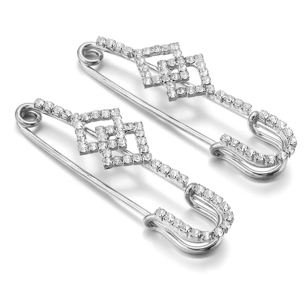 2pcs/lot Alloy Rhinestone Brooches Gold Silver Color Fixed Pins Brooch For Women Dress Safety Pin Brooches DIY Jewelry Making