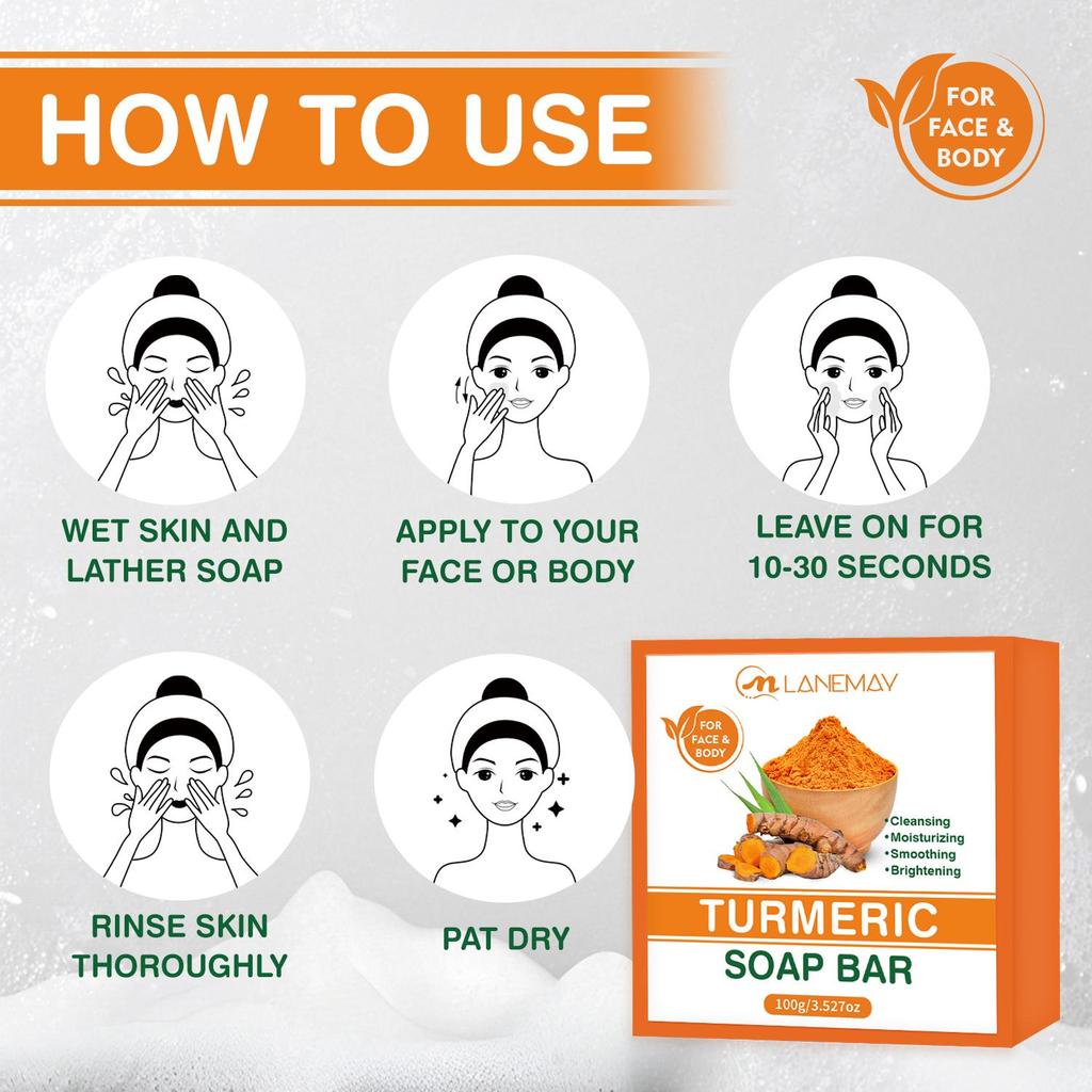 Turmeric Soap Bar - Deep Cleaning and Moisturizing Skin, Remove Dirt, Excess Oil, and Impurities - Gentle for All Skin Types,100g
