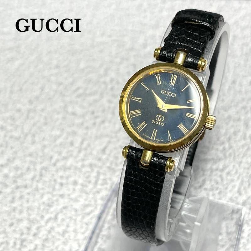 Used [Junk Item] GUCCI Round Watch Quartz Leather Belt Vintage Navy Black