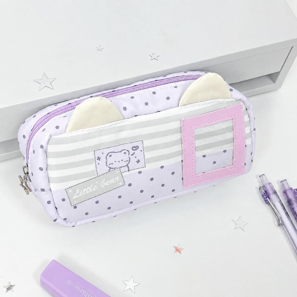 Large Capacity Pencil Case Cat Ears Design Pencil Pouch Portable Stationery Bag  Gift