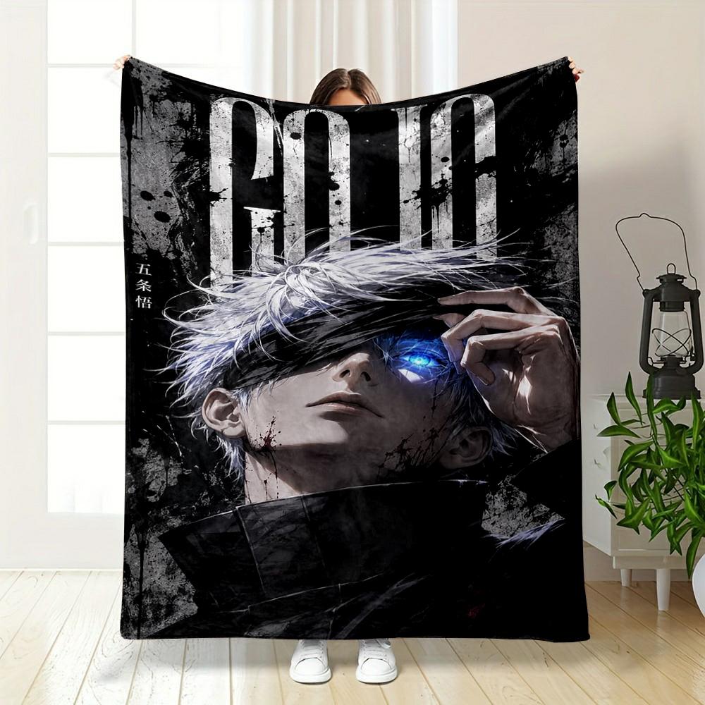 White-Haired Anime Character with Glowing Eye - Flannel Blanket for Bedroom, Living Room, Sofa, and Nap.