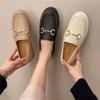 Women's Retro British Style Thick-Soled Loafers: Non-Slip, Closed-Toe with Gold Buckle