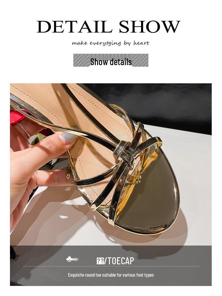 Women's Golden High Heel Roman Sandals 2024 - French Style Lace-up for Skirts