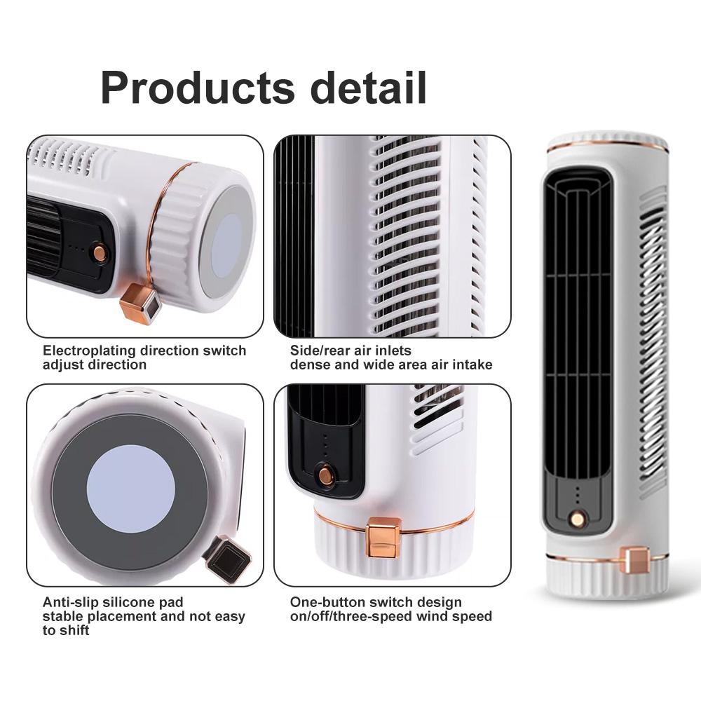 Desktop Tower Fans Circulation Air Conditioner 20dB Quiet Floor Fan,USB Rechargeable 3 Gears Wind Speed,Wide Angle Air Supply