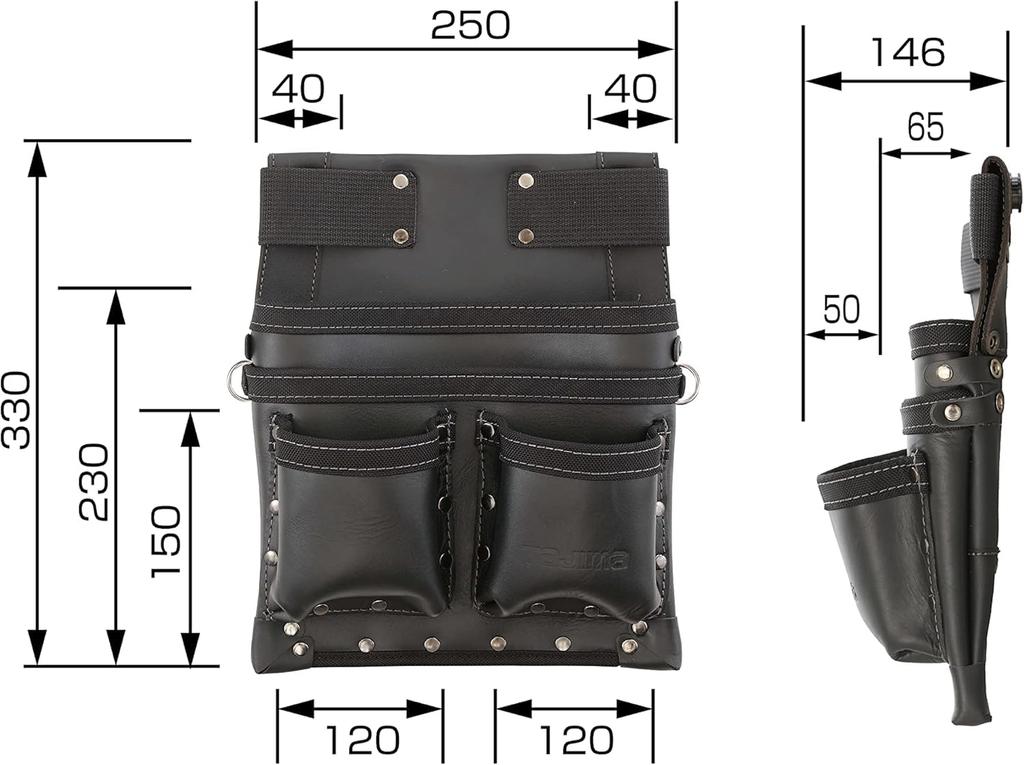 Tajima Safe System Detachable Waist Pouch with Twin Genuine Large Nail Durable and Genuine Cowhide Leather Easy to Attach and Can be Attached to a