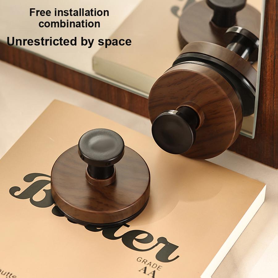 5 pcs Walnut Wood Door Hanging Hooks with Adhesive - Over Door Hook for Coats and Hats, No Drilling Adhesive Hooks