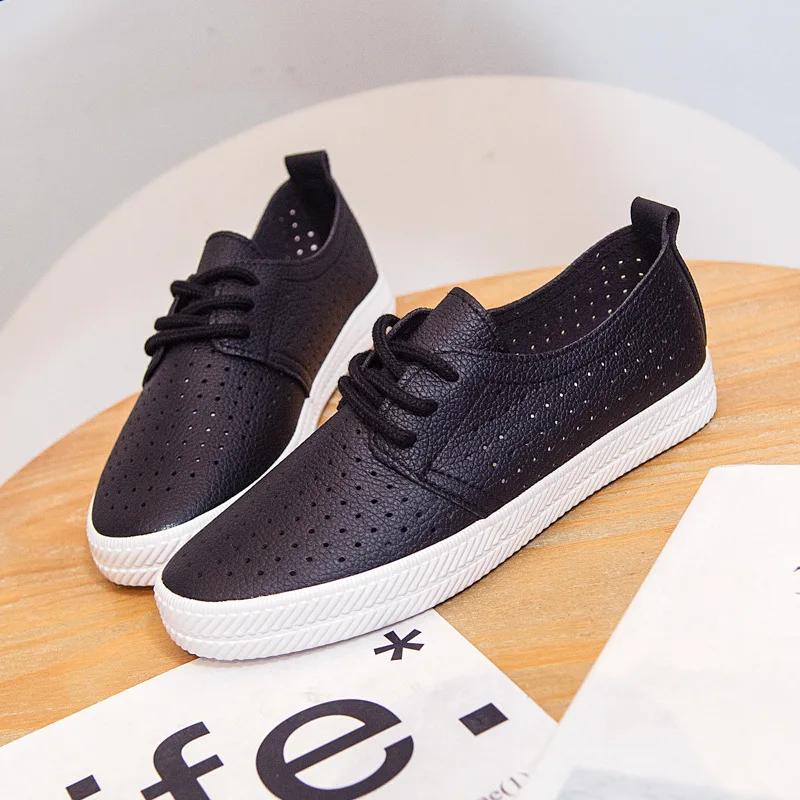 Women's Flat Shoes 2025 Summer White Shoes Female Wild Breathable Casual Sneakers Shoes Students Hollow Vulcanized Shoes