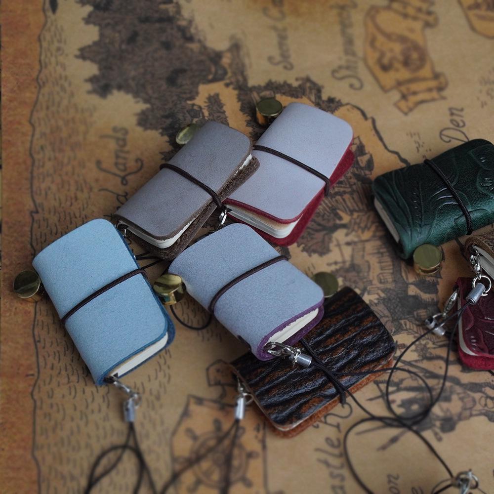 Urok ze skóry bydlęcej Japoński i Koreański Mini Kieszonkowy Dziennik - Uroczy Notatnik ze Skóry Crazy Horse