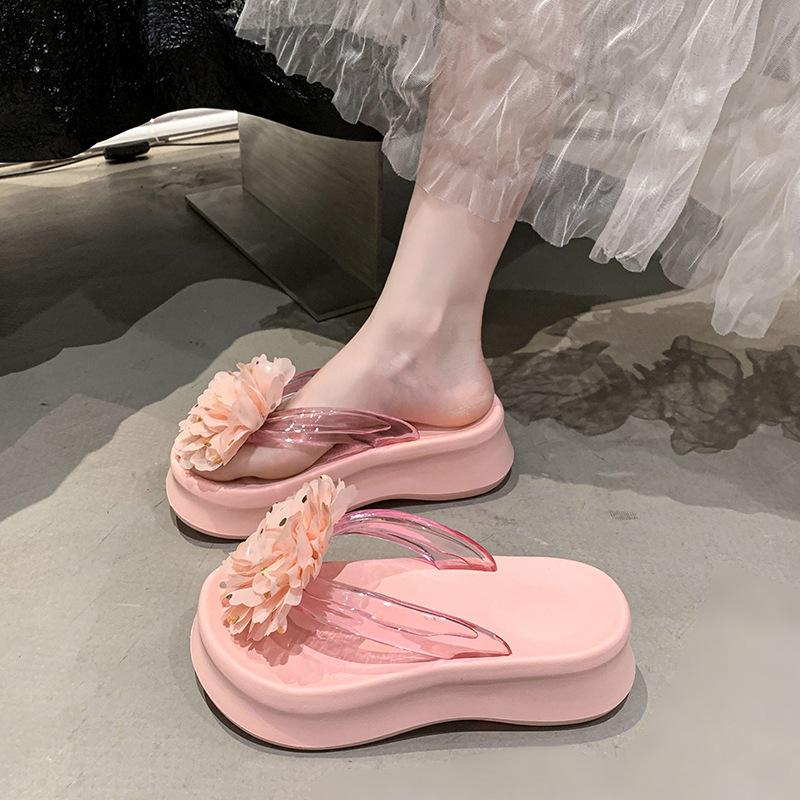 Fashion 2025 New Slippers for Women's Summer Fashion Platform Flip Flops Anti Slip Thick Bottom Seaside Vacation Flower Beach Shoes