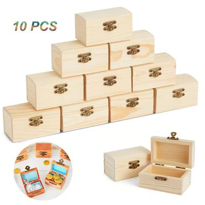 Ön Tokalı 10'lu Paket Küçük Ahşap Kutular DIY Sanat ve El Sanatları Cadılar Bayramı Korsan Doğum Günü Partisi için Tamamlanmamış Boyanabilir Hazine