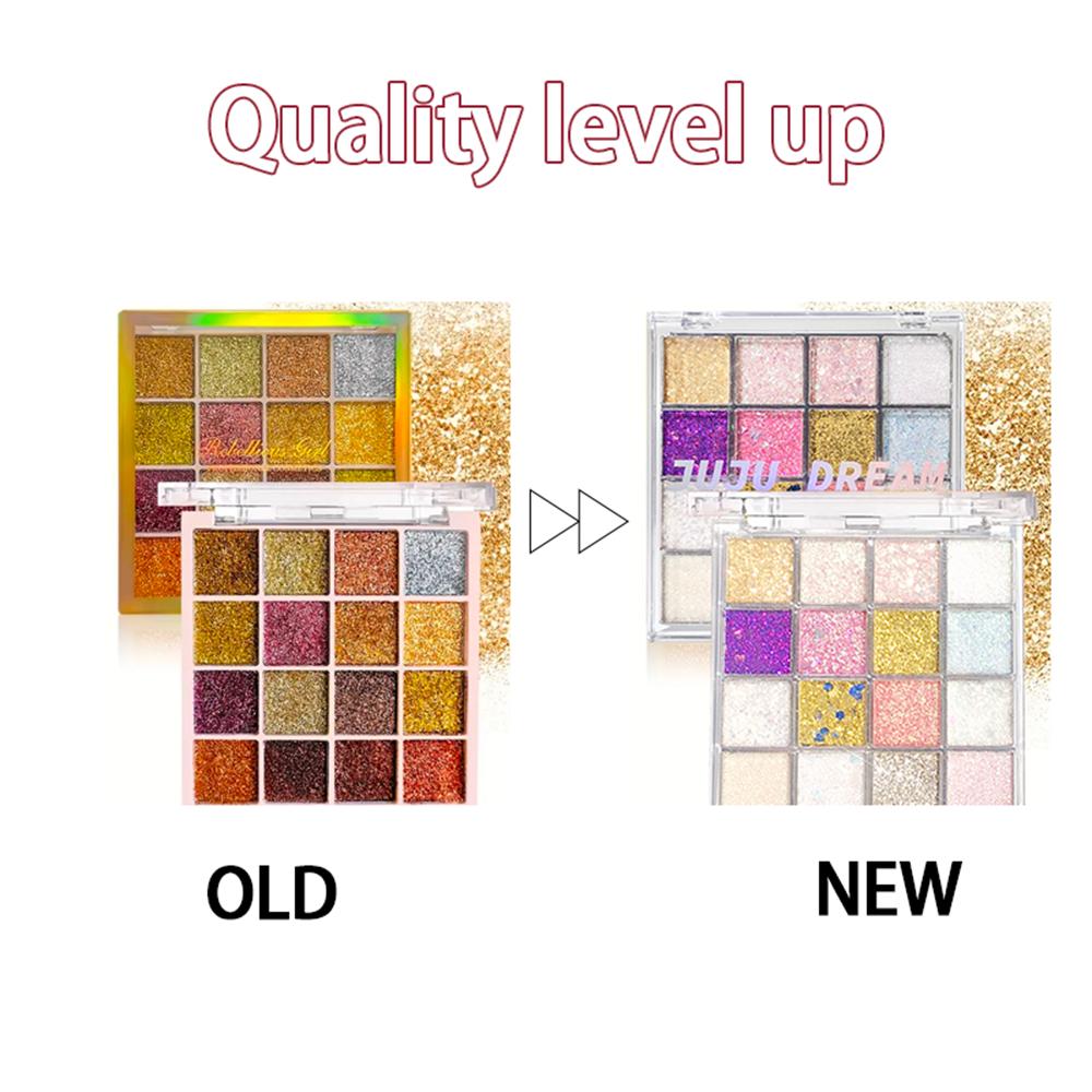16- Glitter Eyeshadow – Pumpkin, Cherry, Blue, Purple Shades, Bold Party Looks, Long-Wear, Certified, Unisex, Skin-Friendly