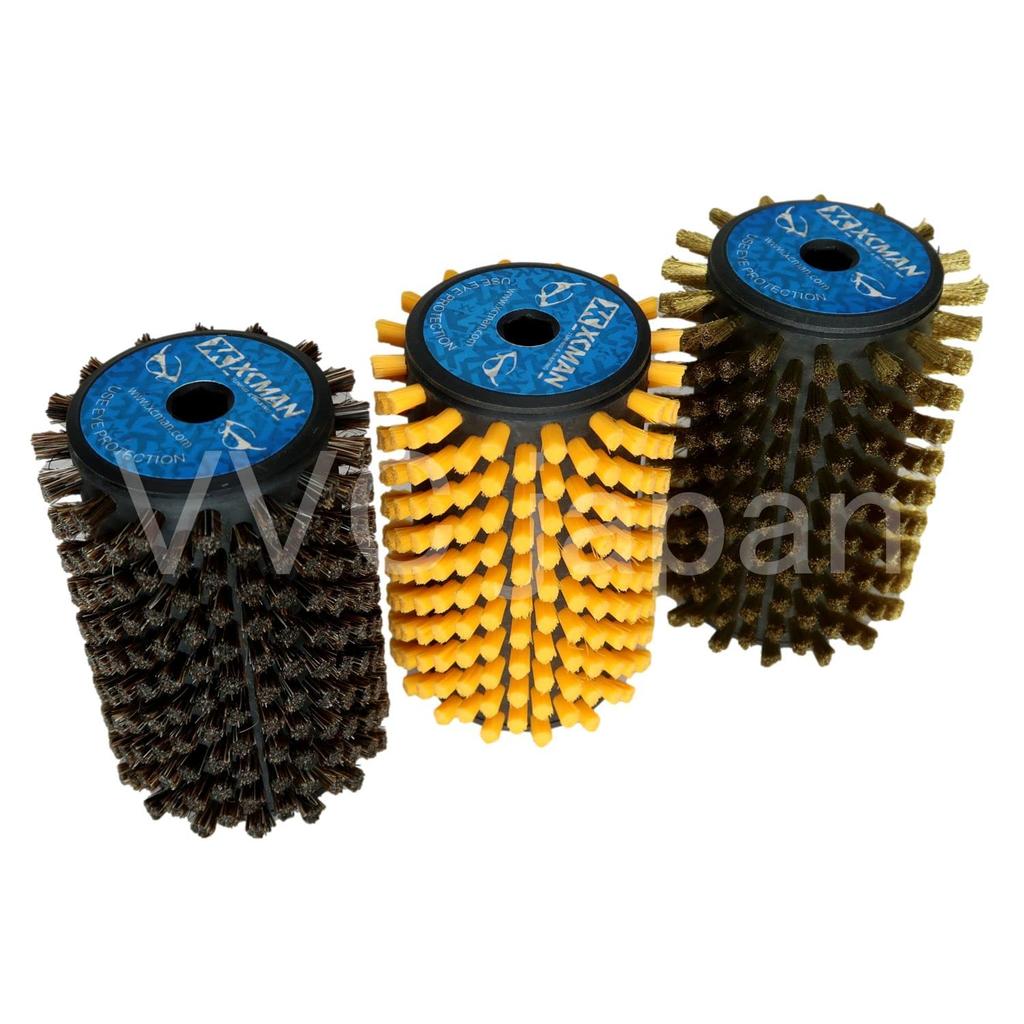 Snowboard and Ski Waxing Brush Rotating Brush Set with Bearing 3 Brass or Cork and Horsehair Brush Handle, Brushes, Nylon, Horsehair, (Brass, Nylon,