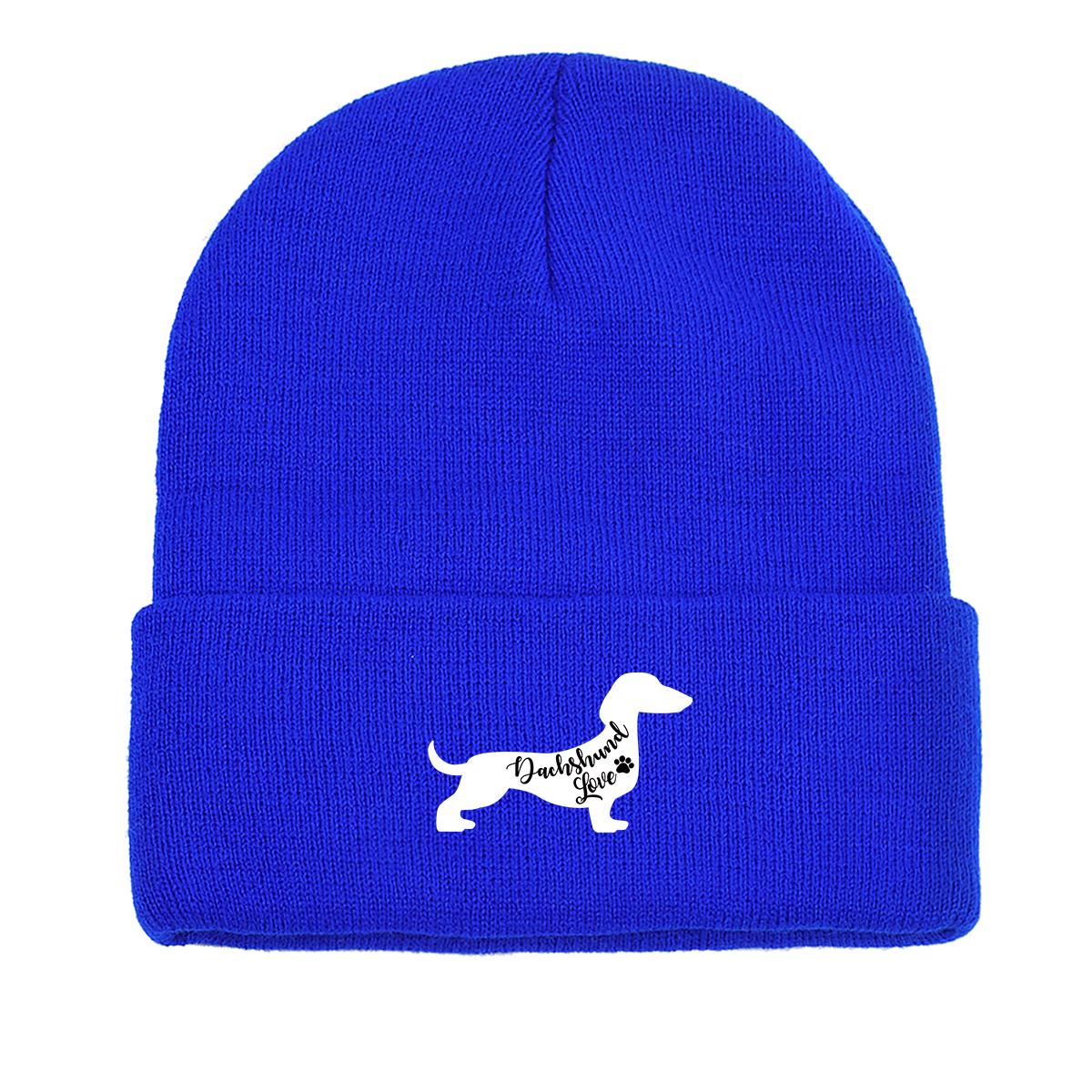 

Вязаная шапка с принтом собаки таксы, шапка-бини с изображением животных, ветрозащитные мешковатые модные шапки с помпоном, вязаная шапка, шапка-бини as the picture синий