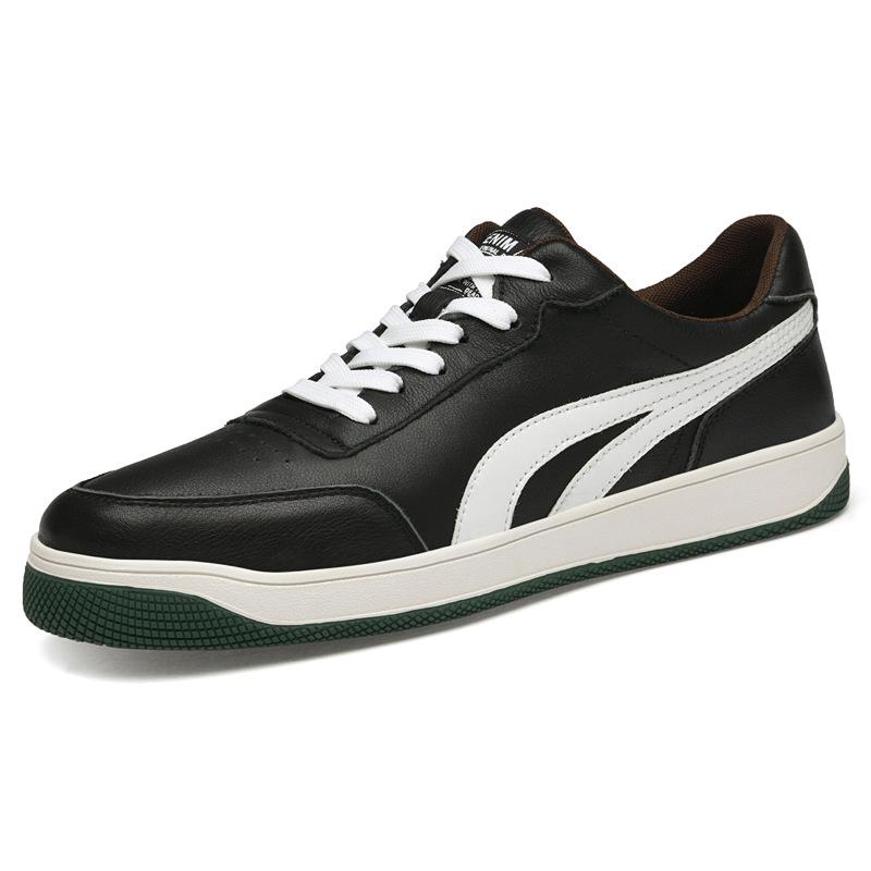 

1035 Men S Shoes Board Shoes Leather Casual Shoes Spring Low-Top First-Layer Cowhide Flat-Soled Sports Shoes Trendy Shoes 44 чорний