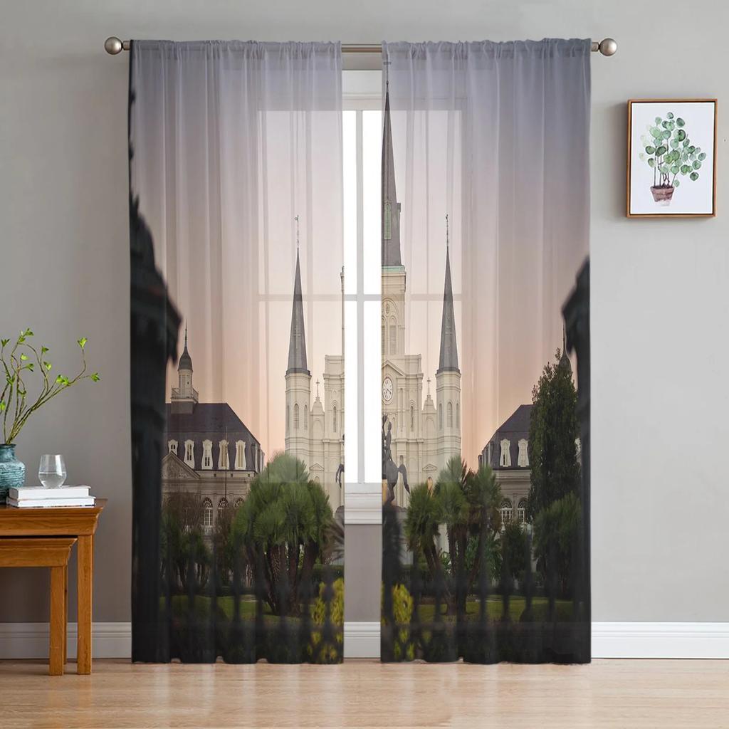 Luxury Fairy Tale Princess Pink Castle Radial Tulle Curtain Bedroom Window Cafe Hotel Decor Living Room Drape Curtains Light Filtering Polyester Area