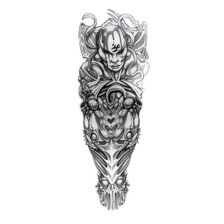 Flower Arm Tattoo Sticker Waterproof Men And Women Sticker Full Arm Waterproof Tattoo Sticker Ukiyo-E Painting Geisha Simulation Big Picture Sticker