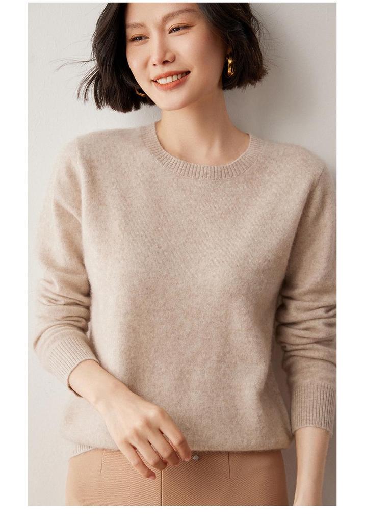 Women's Cashmere Sweater 2024: Round Neck, Versatile, Elegant Wool Knit for Autumn/Winter
