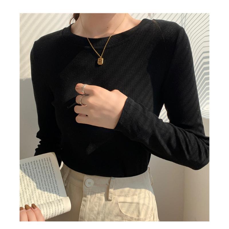 Quality bottoming shirt long-sleeved spring and autumn early autumn inner wear with white crew neck T-shirt women's versatile top