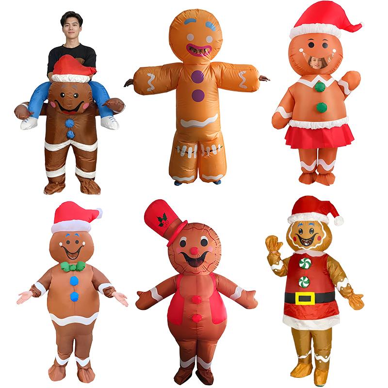 Xmas Funny Inflatable Costumes Gingerbread Snowman Woman Halloween Carnival Party Suit Special Use Role Props Clothing
