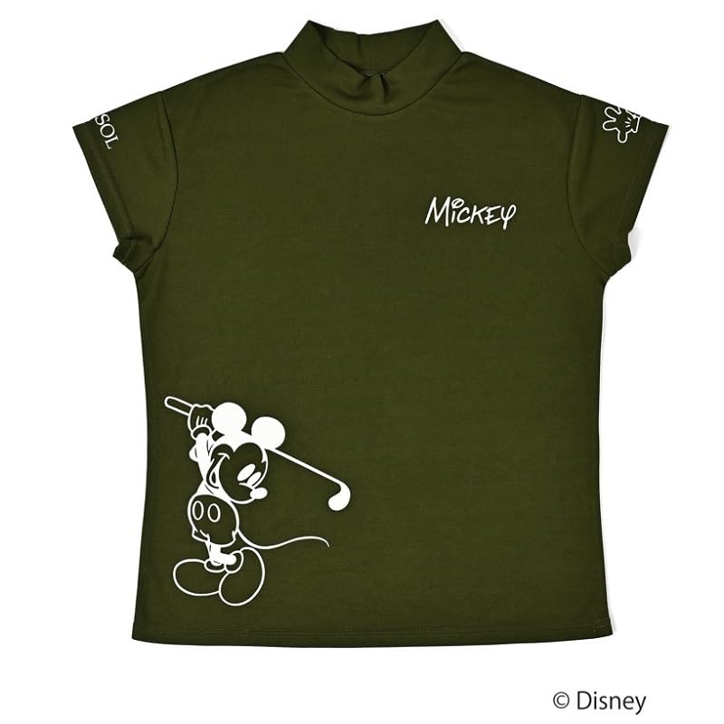 Mickey Mouse Short Sleeve Mock Neck Shirt [Delsol] (JP, Alphabet, L, Standard, Khaki)