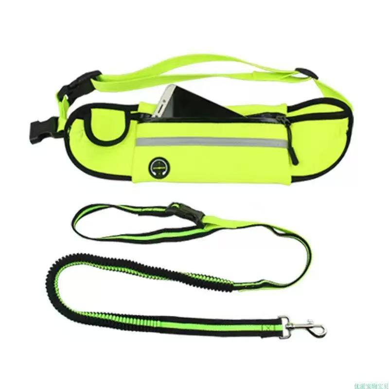 Hands Free Pet Dog Leash With Waist Bag Reflective Elastic Belt Running Dog Nylon Leash Set Collar Harness Pet Accessories