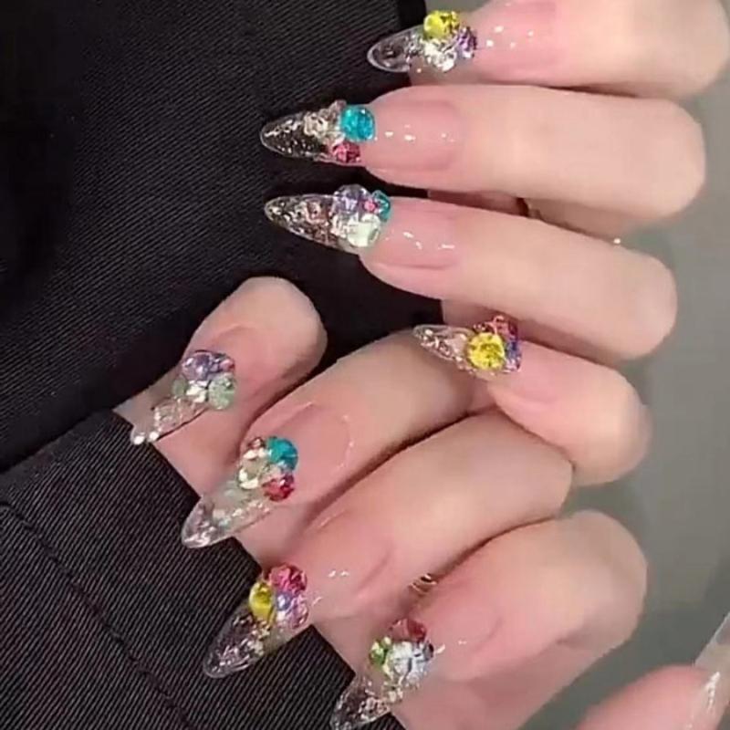 

2Pcs Summer Candy Colored Finished Stacked Nail Art Super Flash Pointed Bottom Diamond 3D Manicure Charms Jewely